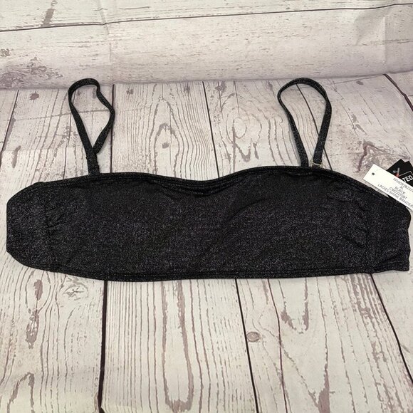 NWT California Waves High Shine Black Bandeau Top w Straps XL - Picture 1 of 5
